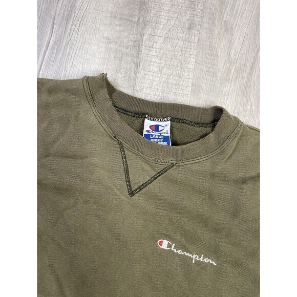 90s Champion Sweater Sz L Green Fleece Pullover Crew Neck Faded Distressed RB - Picture 4 of 13